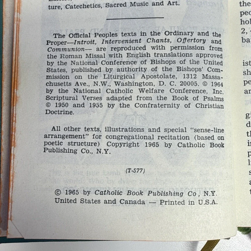 Parish Mass Book & Hymnal corner contains